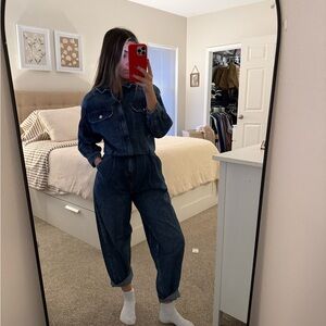 We The Free Dark Blue Denim Overalls